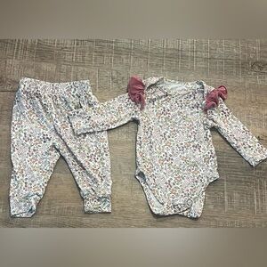 Milk berry 0-3 Floral Ruffle bodysuit  & Pants Set outfit bamboo baby girl